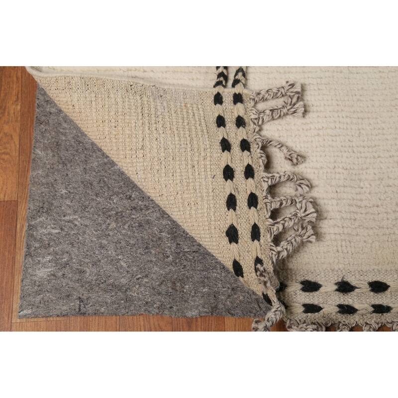 All-Over Ivory Moroccan Oriental Large Rug Hand-Knotted Wool Carpet - 10'5"x 14'9"