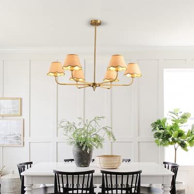 38" 6-lamp Chandelier with Hand-Woven Rattan Lampshade (Bulb Not Included)