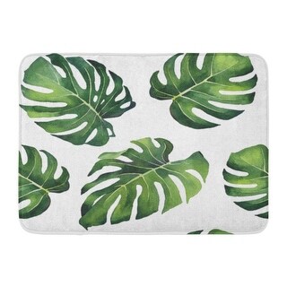 Overstockgreen Leaf Hand Watercolor Monstera Leaves Pattern On Botanical Palm Tree Doormat Floor Rug Bath Mat 23 6x15 7 Inch Multi Multi Dailymail