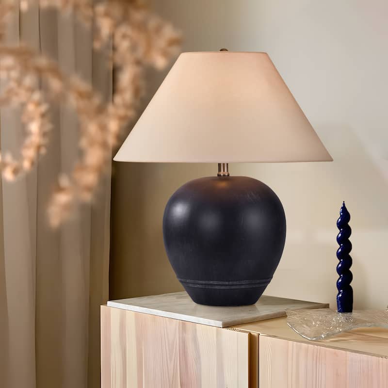 Global Accent Ceramic Table Lamp with Linen Shade - Large size: 21"H x 18"W x 18"D - Black