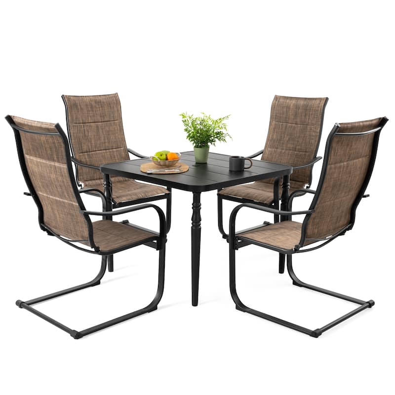 Patio 5-Piece Outdoor Dining Set, C-Spring Chair Legs and Umbrella Hole