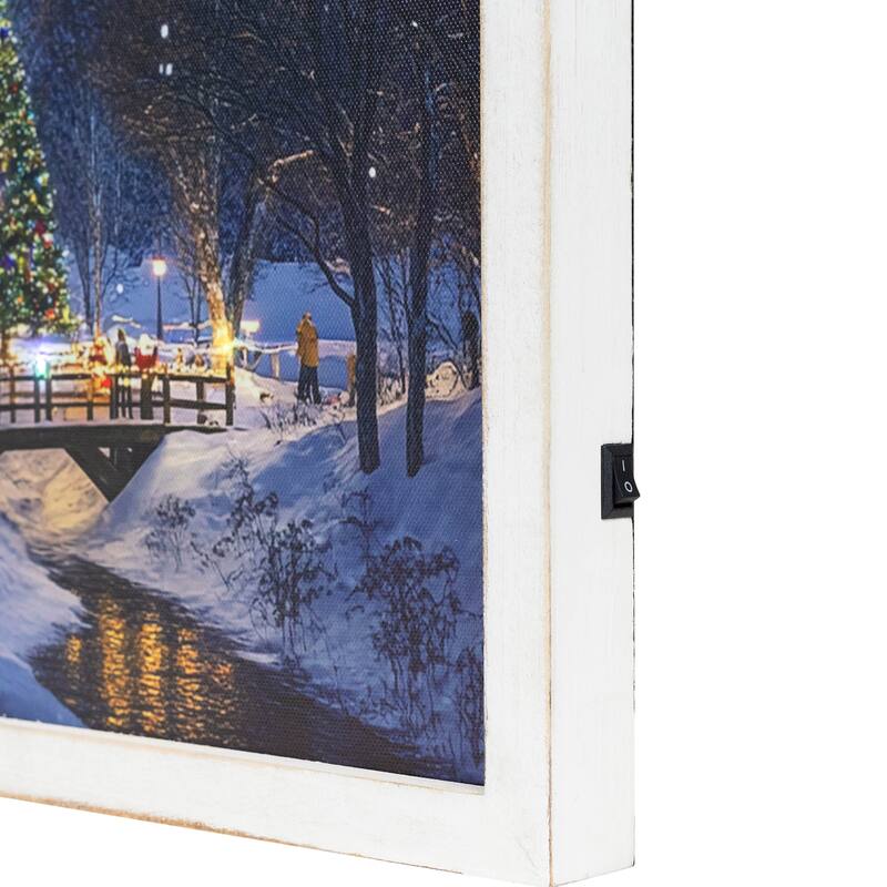 LED Lighted Church at Night Framed Christmas Canvas Wall Art 19" x 15"