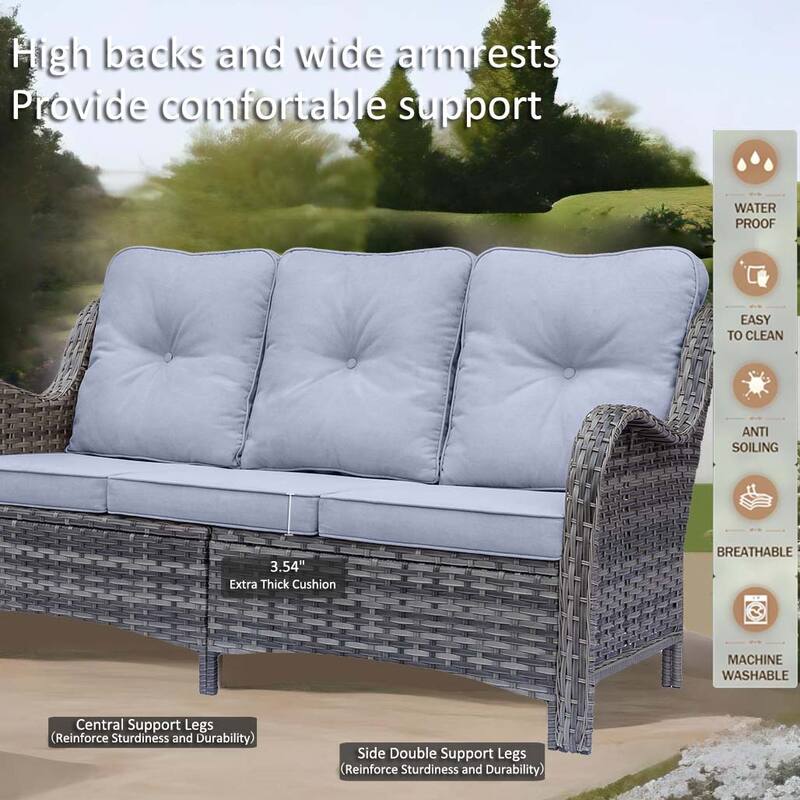 Gray Rattan Outdoor Patio Conversation Sets with Swivel Rocker Chairs