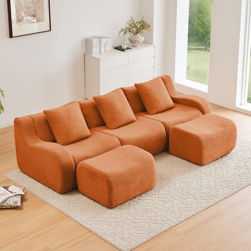 115.3" U-shaped Soft Teddy Fabric Boneless Sectional Sofa for Relaxed - Orange