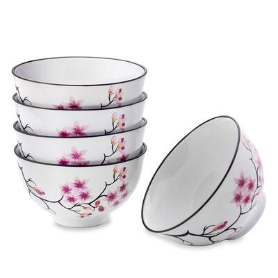 Panbado Sakura Japanese Bowls Set of 5, Serving for Rice Soup Cereal