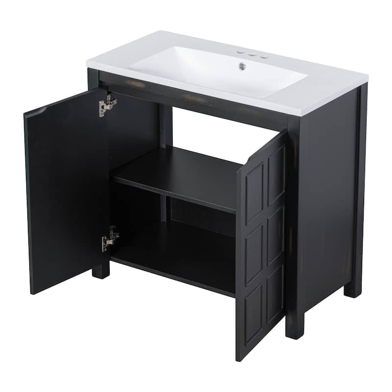 GDFStudio - Elysia Wood & Ceramic Bathroom Vanity with Sink & Storage Cabinet Organizer