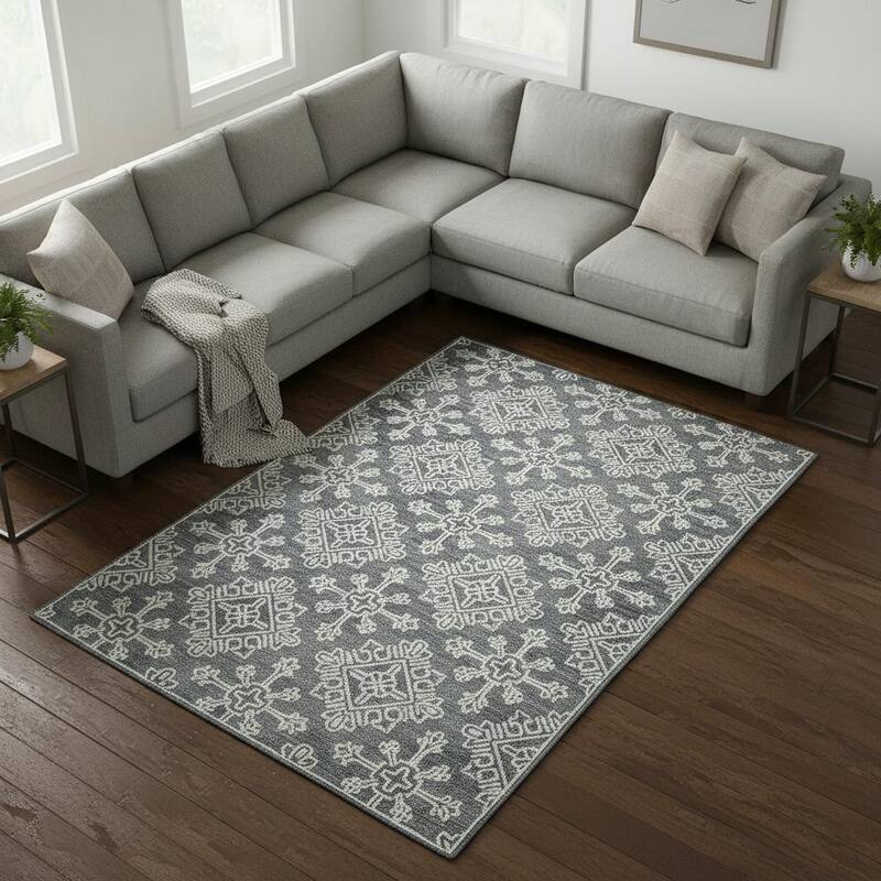 HomeRoots Geometric Transitional Rectangle Area Rug - 132.00 in. x 96.00 in. x 0.40 in. - Grey/Brown - 132.00 in. x 96.00 in.  x 0.40 in. - Rectangle