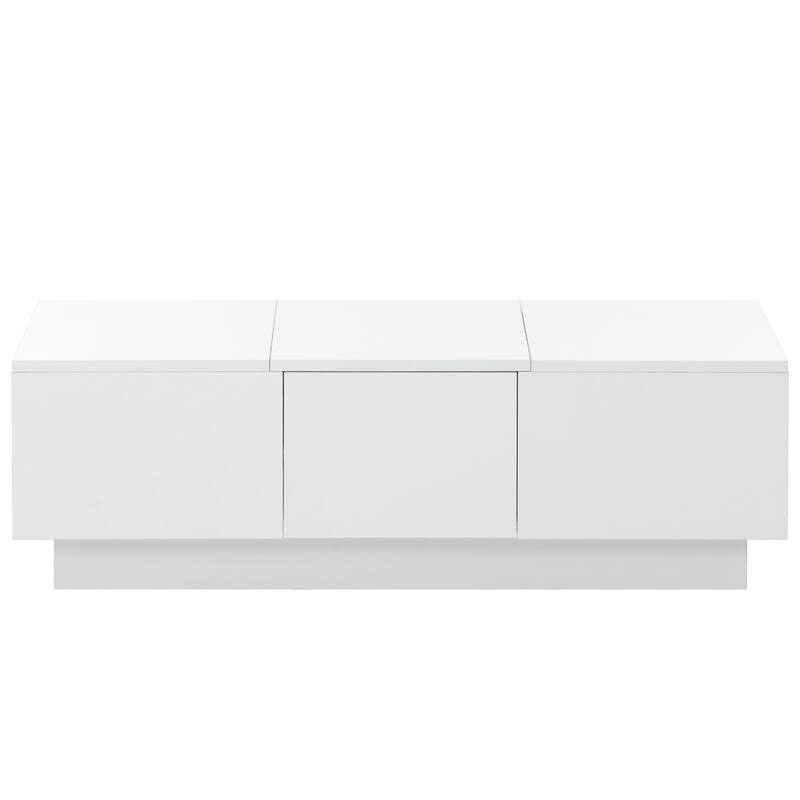 Extendable Coffee Table, Rectangle Center Table w/ 2 Drawers,High-Gloss Hidden Storage Wood Cocktail Table for Living Room