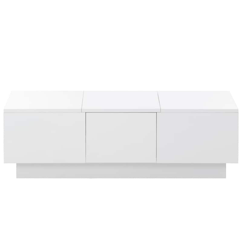 Roomfitters Modern High Gloss Coffee Table with Hidden Storage, Extendable Center Table with Sliding Top with Pull-Out