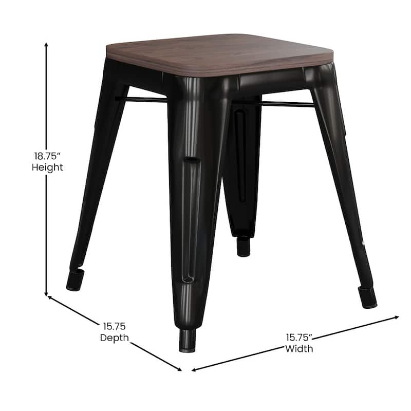 Set of 4 18" Table Height Indoor Stackable Metal Stool with Wood Seat