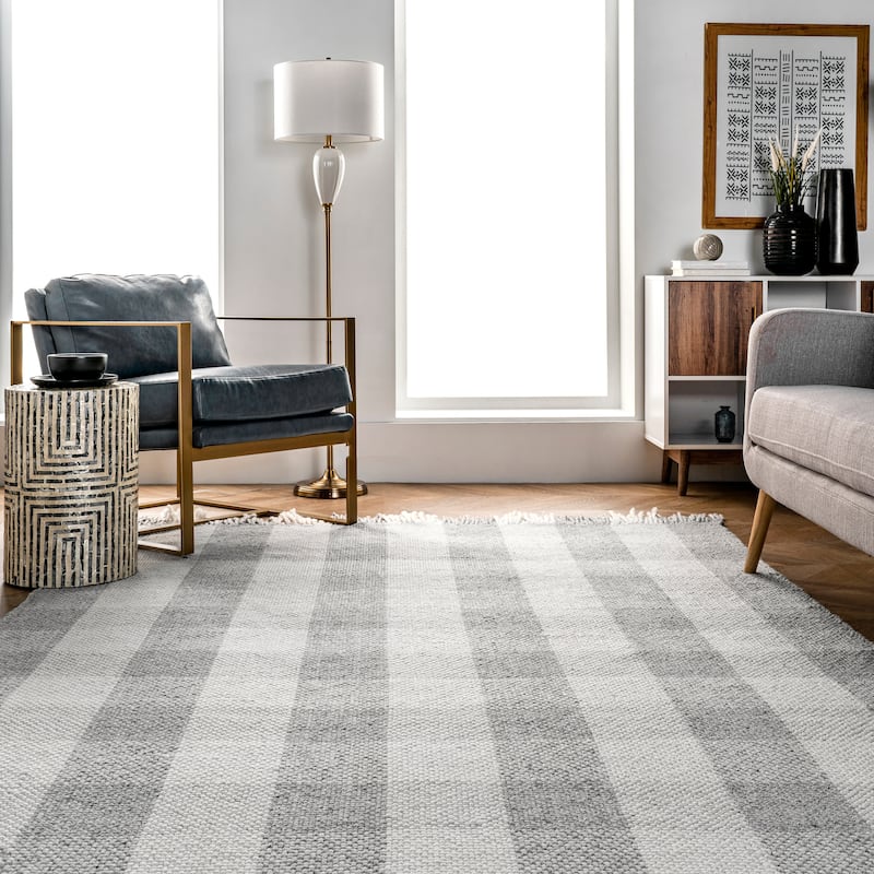 Nuloom Ellis Hand Woven Farmhouse Plaid Fringe Area Rug