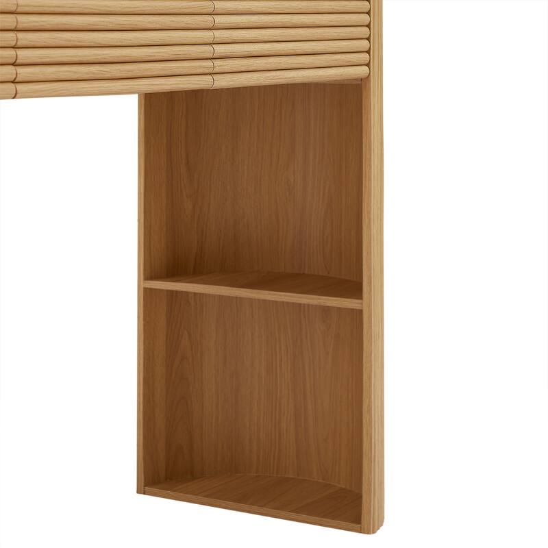 Retro Console Table with Storage, 3 Drawers, 1 Table-Leg Niche, Round Slat Aesthetic, Entryway, Living Room & Hallway