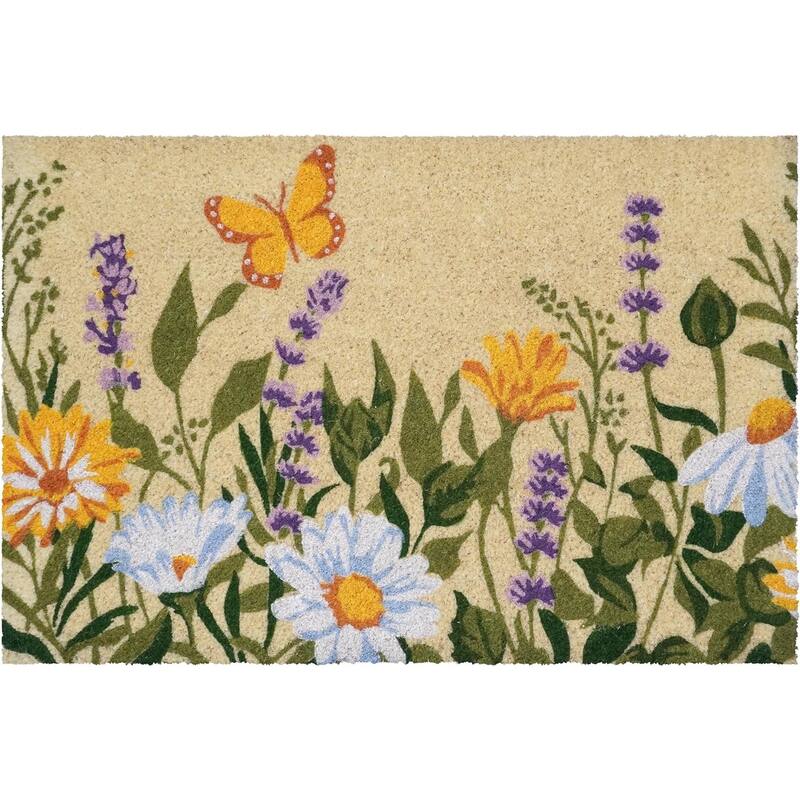 HomeRoots 18" X 30" Brown Green And Orange Floral Outdoor Coir Door Mat - 18.00' X '30.00