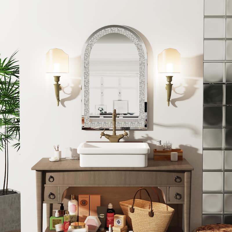 Crushed Diamond Decor Long Arch Top Glass Mirror