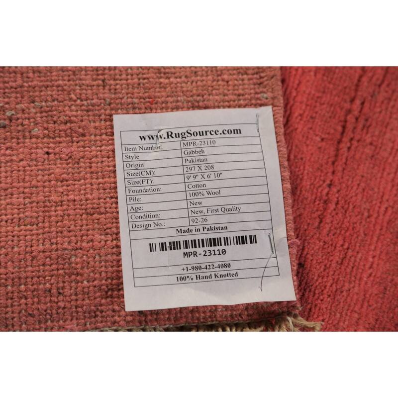 Modern Gabbeh Oriental Area Rug Hand-Knotted Pink Wool Carpet - 6'10" x 9'9"