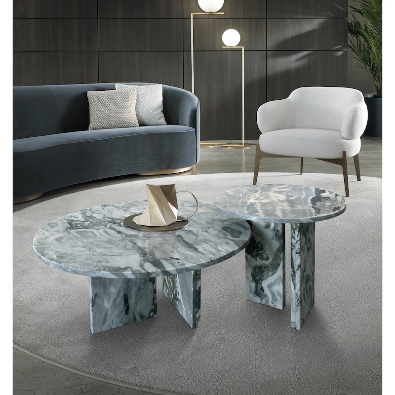 Modern Marble Coffee Table Set Luxury Marble Coffee Table Natural Stone Coffee Table, for Living Room‌, Pink - Blue