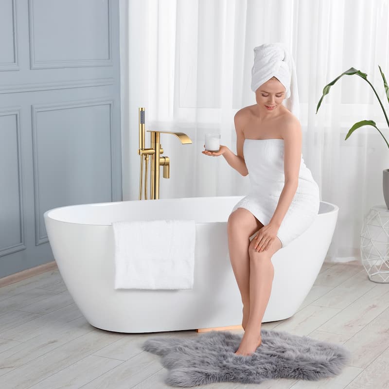 WOWOW Single-Handle Freestanding Waterfall Tub Faucet with Handshower