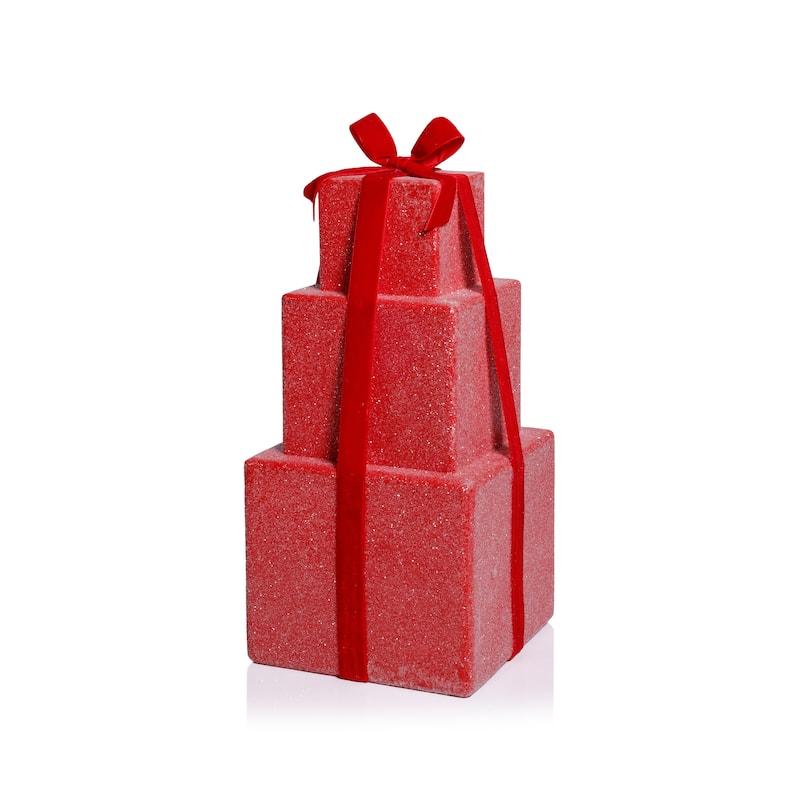 Stacked Presents Holiday Decorative Resin Figurine, 16.5" Tall - Red