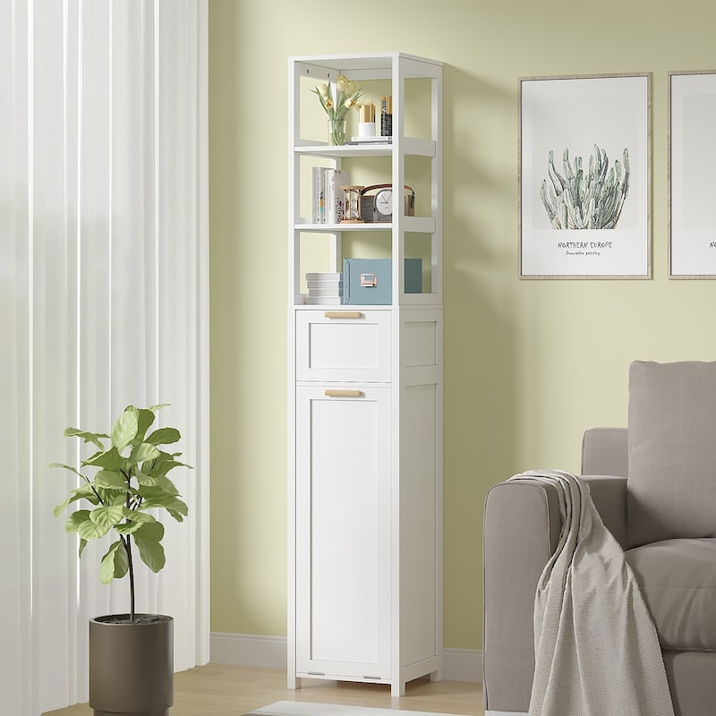 VECELO Tilt Out Laundry Hamper Cabinet with Laundry Baskets Hamper,Bathroom Storage Cabinet Laundry Cabinet with Drawer - 5-Tier - White