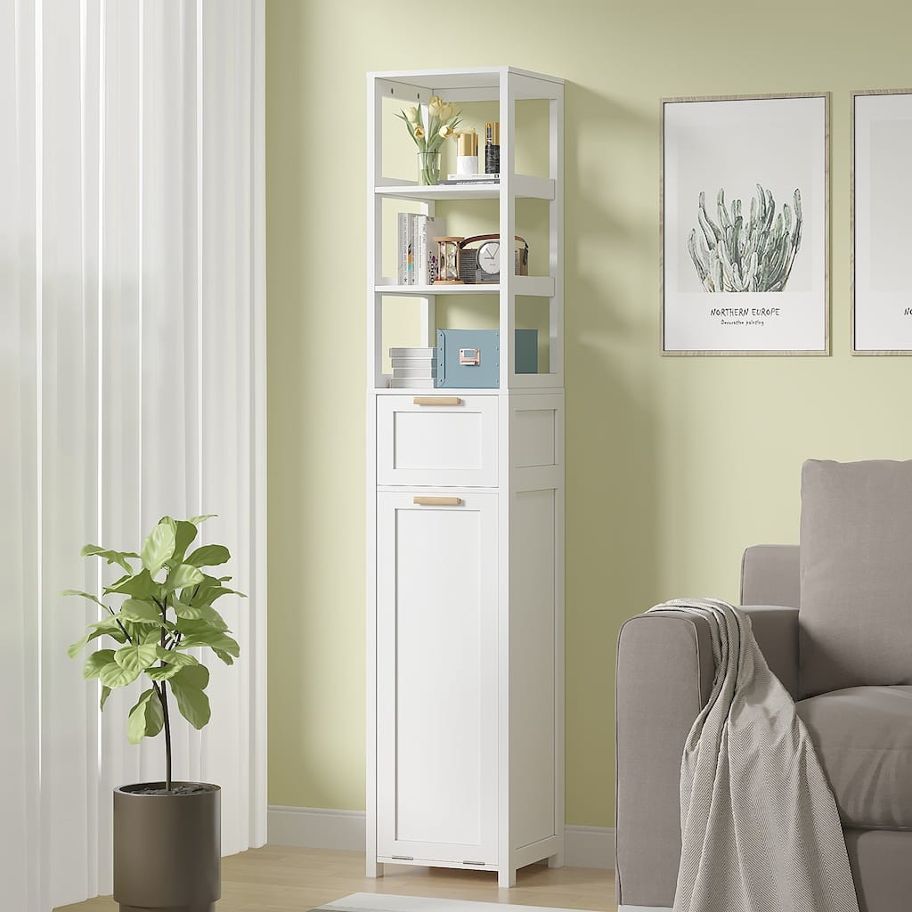 VECELO Tilt Out Laundry Hamper Cabinet with Laundry Baskets Hamper Bathroom Storage Cabinet Laundry Cabinet with Drawer