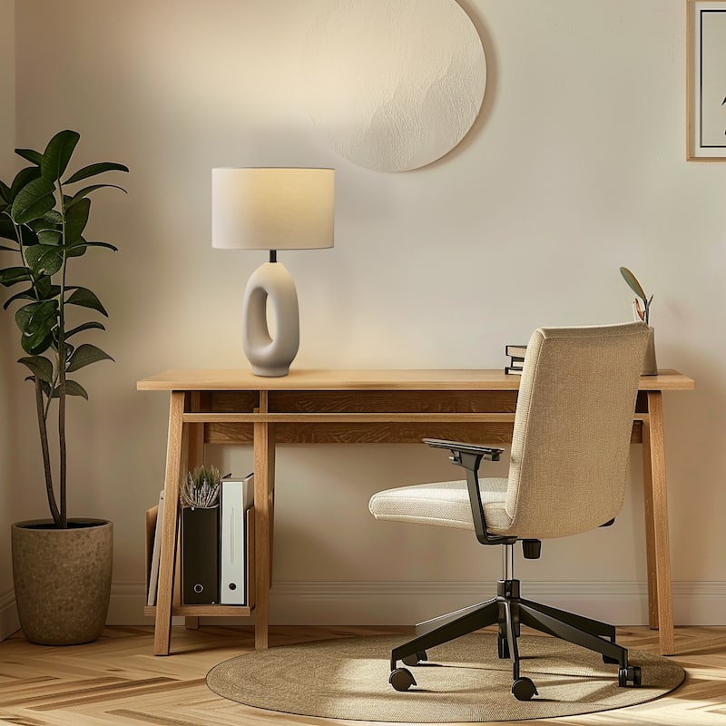 Brightech Artemis 22" Beige/Cream Standard Traditional LED Super Bright Table Lamp with Linen Drum Shade & Built-In USB-C Port