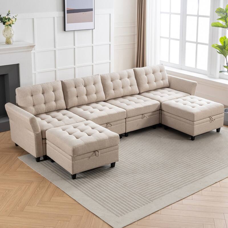 Mixoy Modular Sectional Sofa with Adjustable Armrest,Storage Ottoman,Modern L/U Shaped Living Room Furniture Set