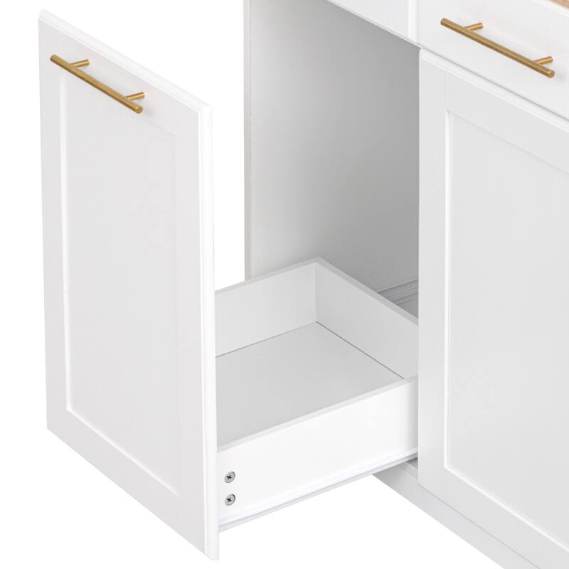 59.3" Rolling Kitchen Island with Storage 2 Pull Out Cabinet Organizers & Rubber Wood Drop Leaf,Trash Can Storage,Power Outlet