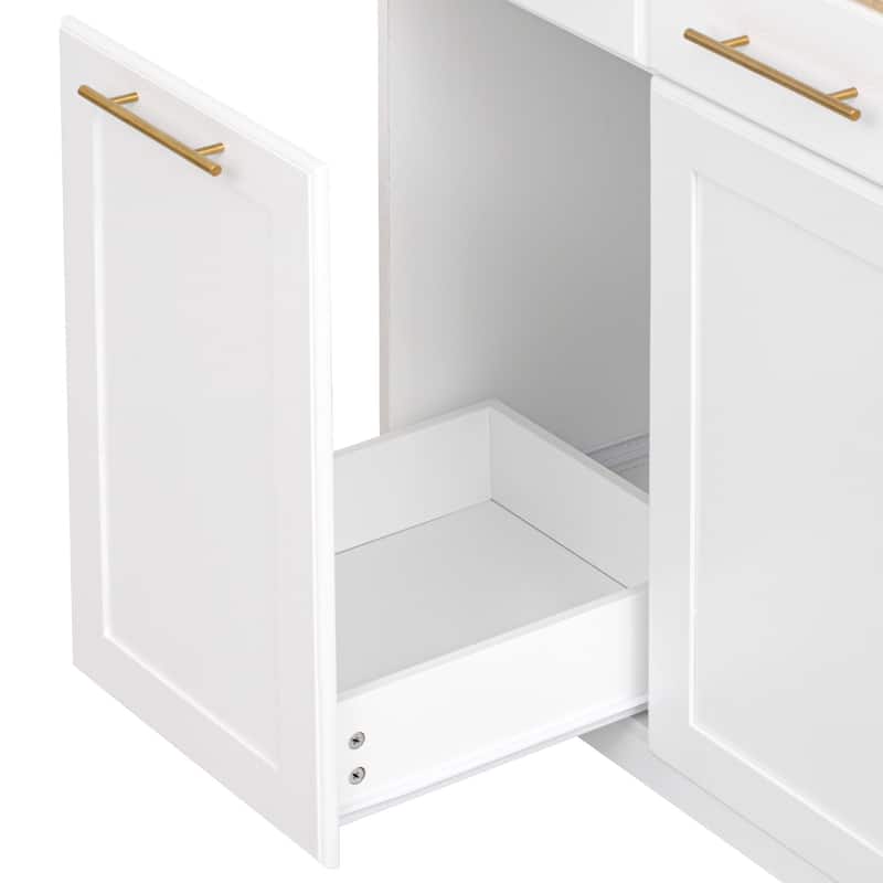 Rolling Kitchen Island Cart with 2 Pull Out Cabinet Organizers, Drop Leaf, Trash Can Storage, Power Outlet, Spice, Towel Rack