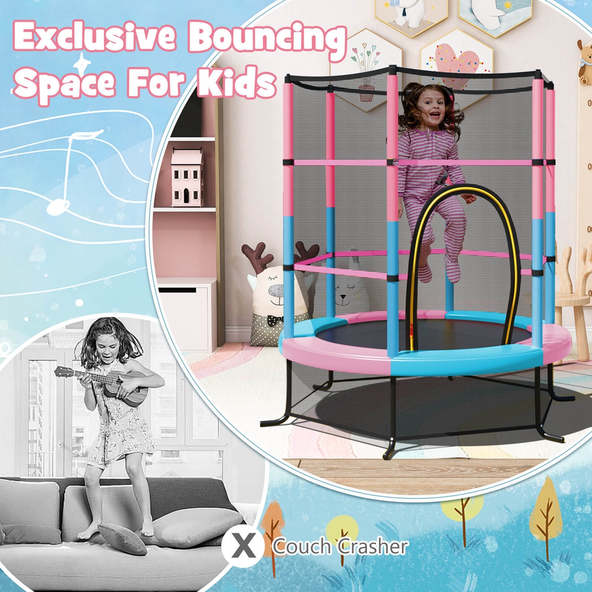 Costway round exercise jumping trampoline with safety pad online