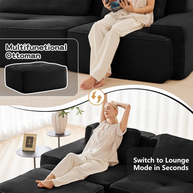 Modern U-Shaped Corduroy Sectional Sofa Couch with Removable Ottoman
