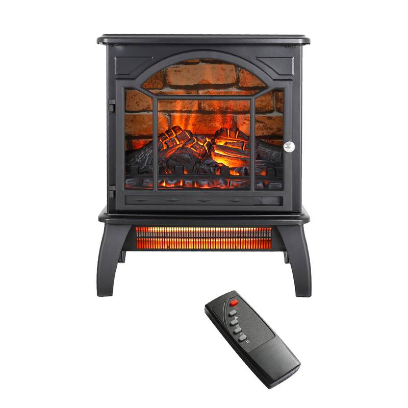 18" 3D Flame Electric Infrared Quartz Fireplace Stove with remote control - Antique Black