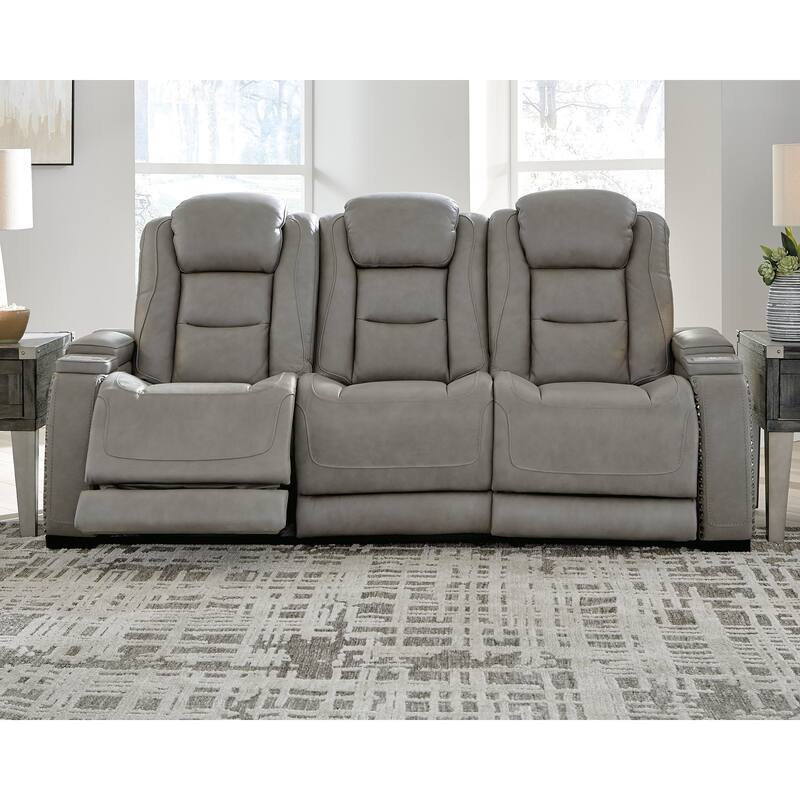 Signature Design by Ashley Man-Den Leather Power Adjustable Dual Reclining Sofa - 85" W x 40" D x 43" H