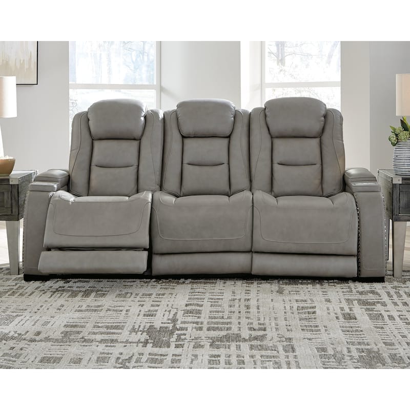Signature Design by Ashley Man-Den Leather Power Adjustable Dual Reclining Sofa - 85" W x 40" D x 43" H