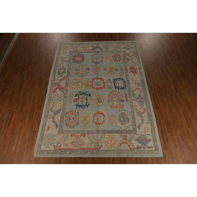 Hand Knotted Oriental 100% Wool Carpet Transitional All-Over Navy Blue & Blues Oushak Area Rug - 12' 5'' X 9' 0''