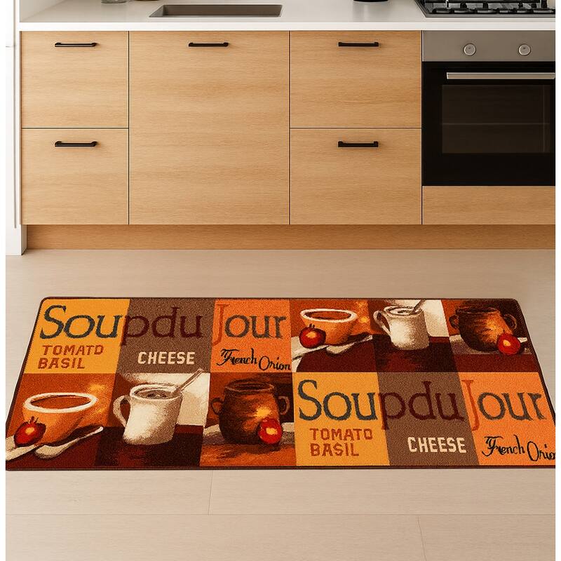 Brown Orange Washable Kitchen Runner Mat With Non-Slip Backing - 20"x55" - 20" x 55" - 20" x 55" - Brown & Orange