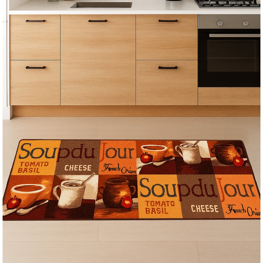 Brown Orange Washable Kitchen Runner Mat With Non-Slip Backing - 20"x55" - 20" x 55"