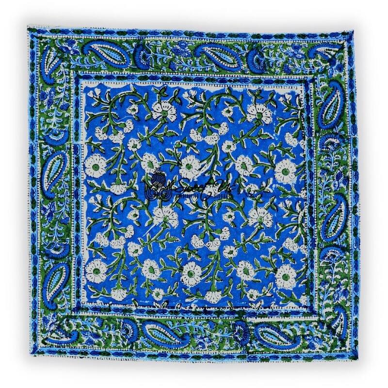 Royal Paisley Floral Cotton Block Print Tablecloth Rectangle