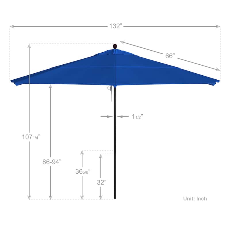 California Umbrella 11' Venture Series Patio Umbrella, Bronze Aluminum Pole Fiberglass Ribs Pulley Lift, Olefin Royal Blue