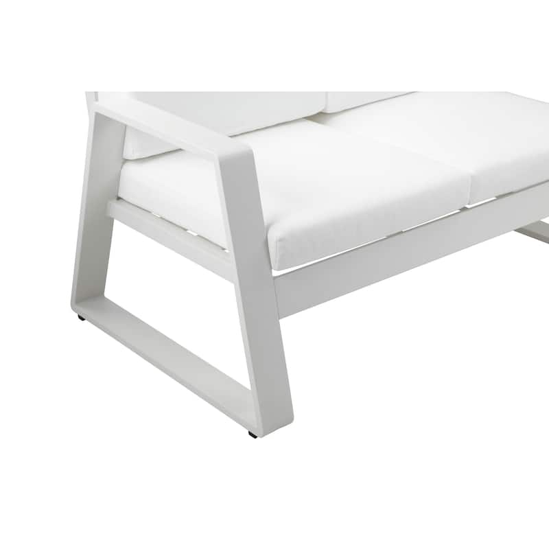 Xia 57 Inch Outdoor Sofa, White Aluminum, Fade Resistant Fabric Cushions