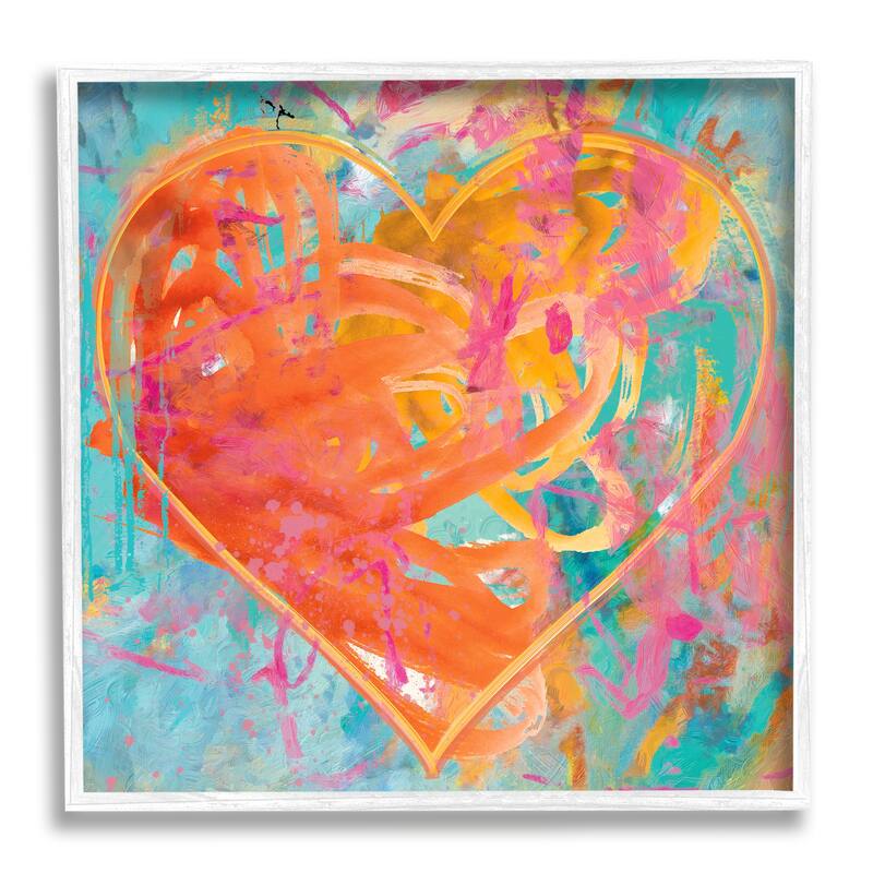 Stupell Street Style Graffiti Heart Shape Bold Paint Splatter Framed Wall Art, Design by Porter Hastings - 17 x 17 - White