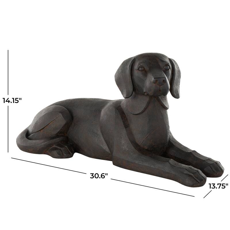 Black Resin Sitting Dog Decorative Sculpture with Copper Shadings