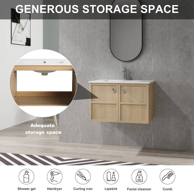 Beingnext 24"/30" Bathroom Vanity with Sink, Floating/Freestanding Bathroom Vanity with Soft Close Door