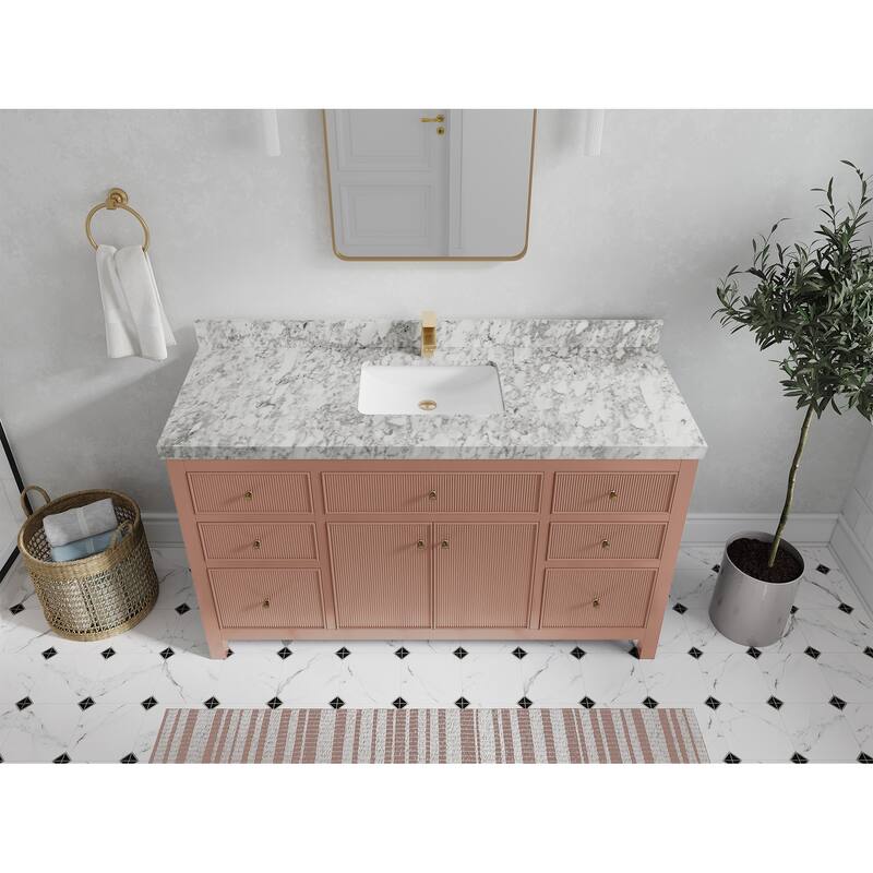 Willow Collections 60 in W x 22 in D Sonoma Free Standing Reeded Single Sink Bathroom Vanity with Countertop