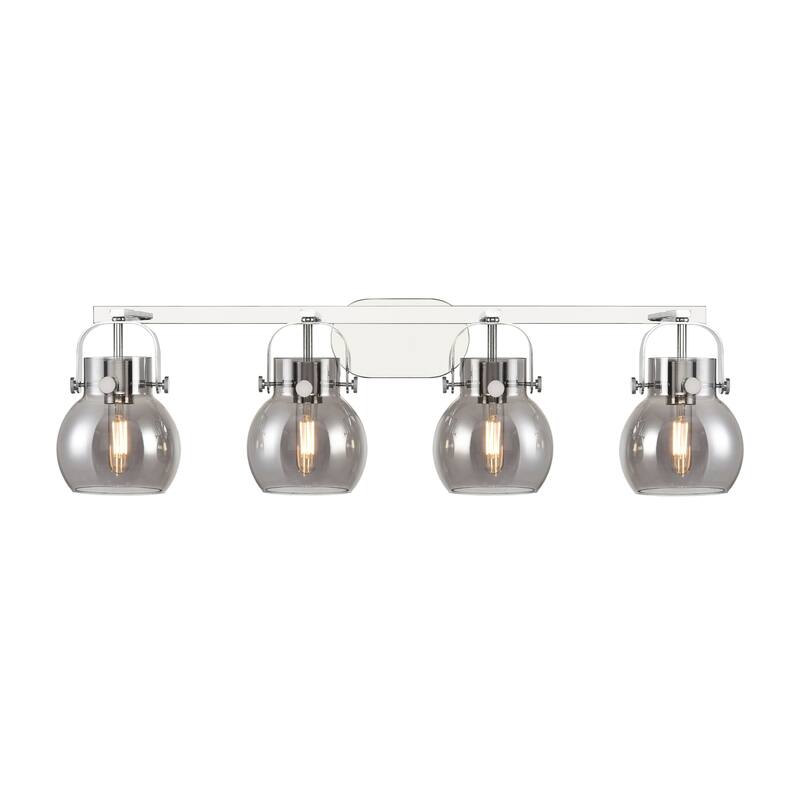 Innovations Lighting Pilaster II Sphere - 4 Light 6" Wall-Mounted Bath Vanity Light. - Polished Chrome/Light Smoke