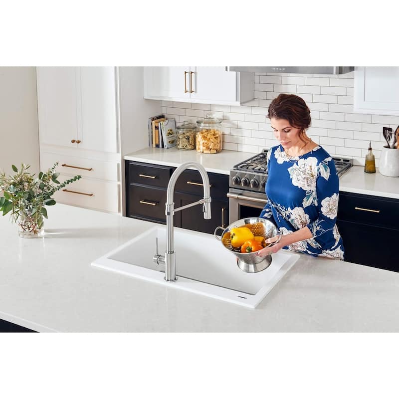 Ruvati 33 x 22 inch epiGranite Drop-in Topmount Granite Composite Quartz Single Bowl Kitchen Sink - Arctic White - RVG1083WH