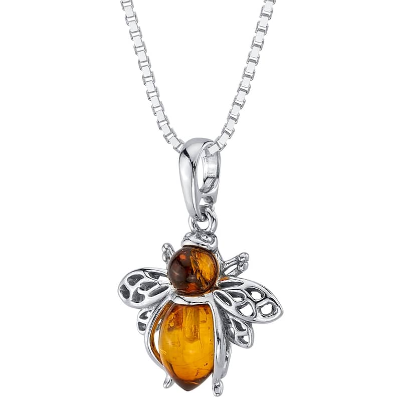 Amber Bee Pendant in Sterling Silver