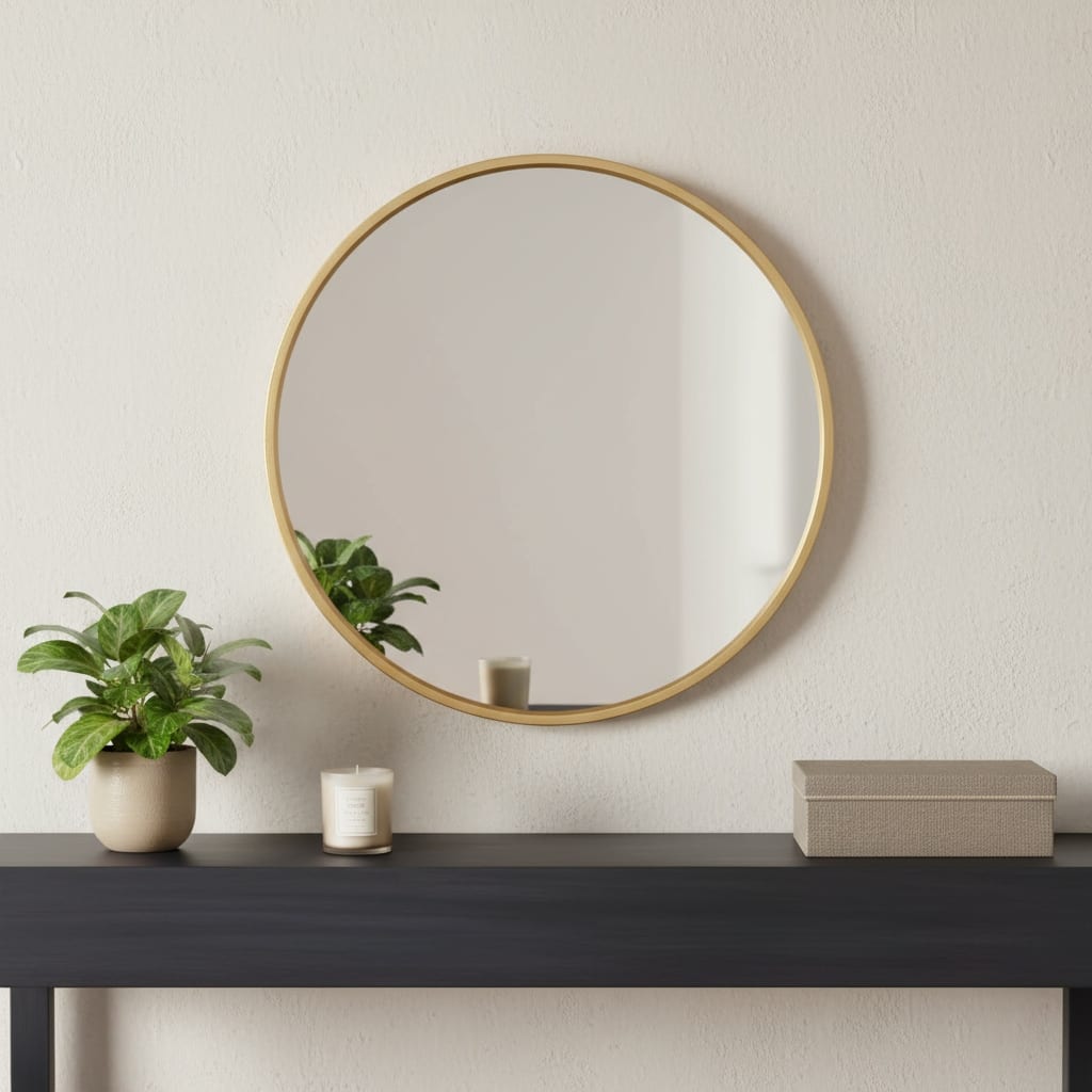 HomeRoots 20" Black Metal Round Framed Accent Mirror - 20.00 in. x 20.00 in. x 1.09 in.