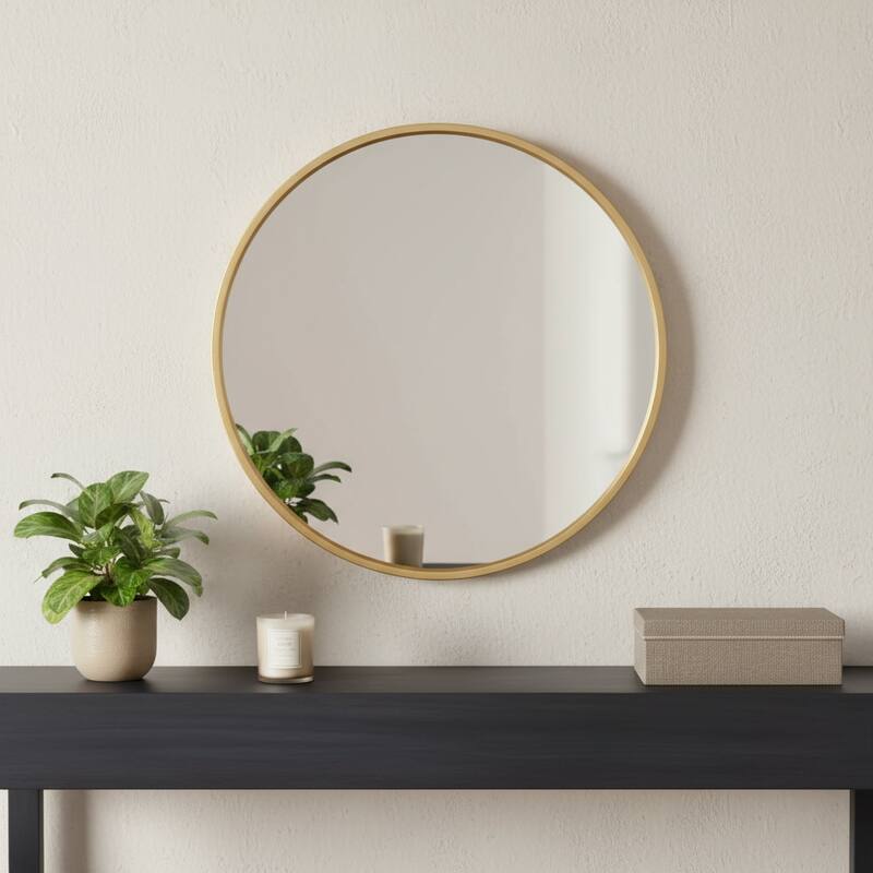 HomeRoots 20" Black Metal Round Framed Accent Mirror - 20.00 in. x 20.00 in. x 1.09 in. - 20.00 in. x 20.00 in.  x 1.09 in.