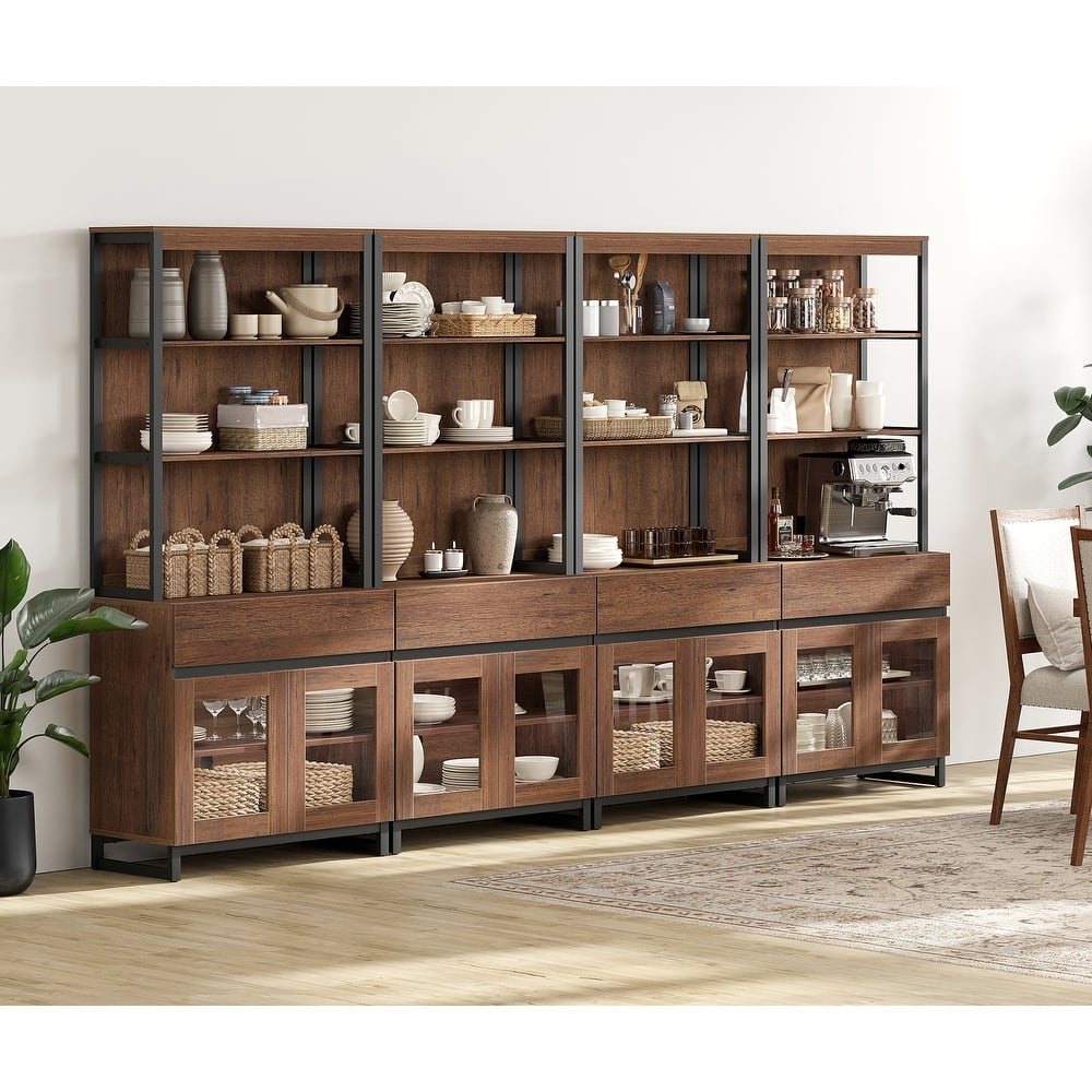 4 PCS Modern 72" Tall Bookcase with 4 Drawers and Open Book Shelfs for Home Office, Living room.