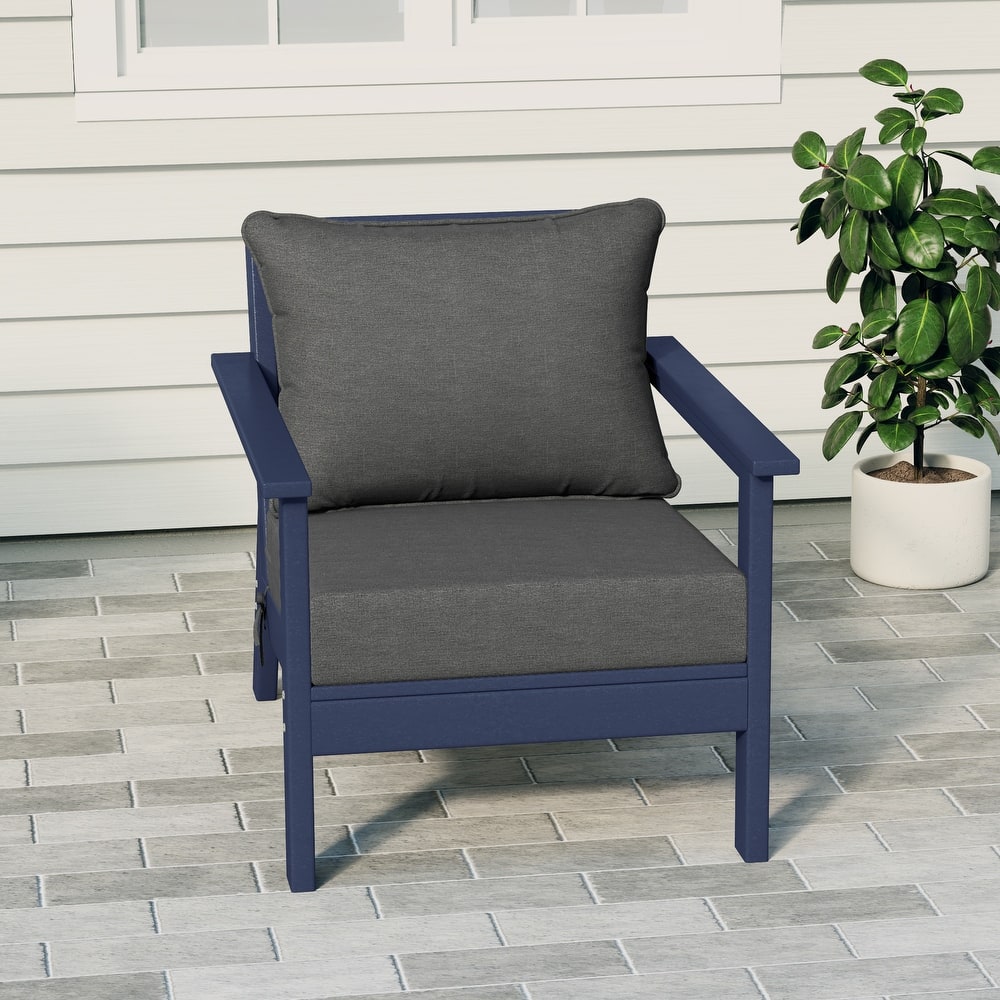 Birchwood All Weather HDPE Outdoor Patio Deep Seating Navy Blue Club Chair With Cushions (1-Piece)